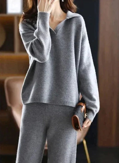 Set tuta oversize da donna 2 pezzi, felpa con polo e pantaloni