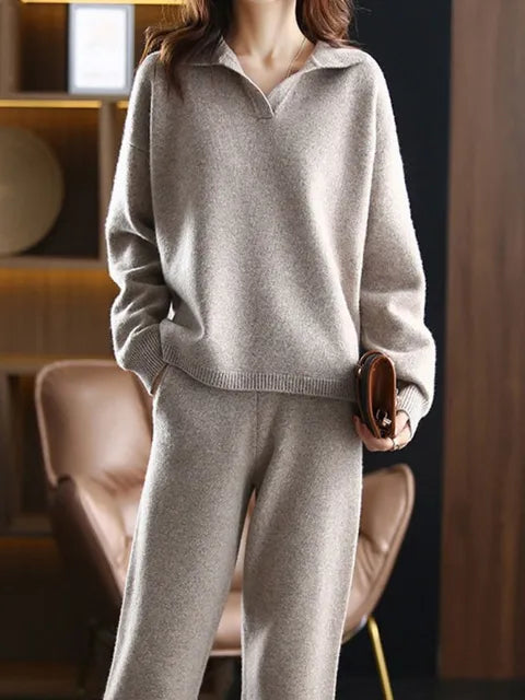Set tuta oversize da donna 2 pezzi, felpa con polo e pantaloni